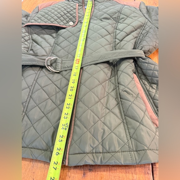 Laura Scott Green Quilted Jacket with Belt and Tan Faux-Suede Trim Size XL - Picture 5 of 11